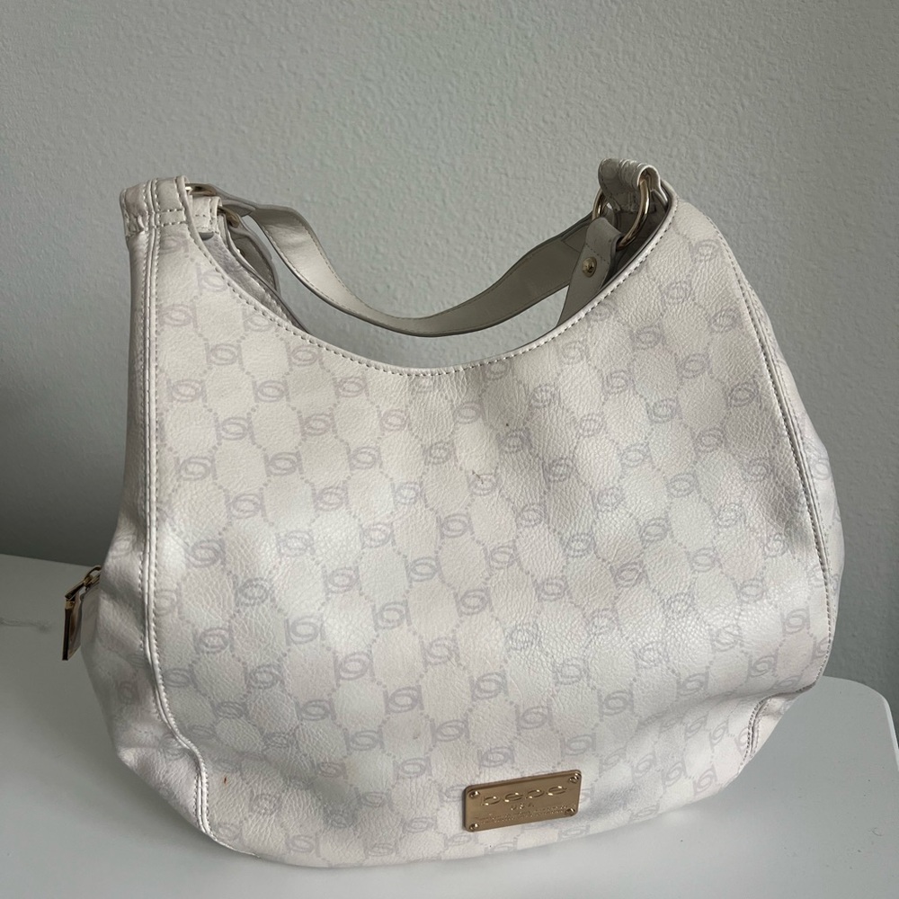 Bebe White Hobo Bag with Gold Accents